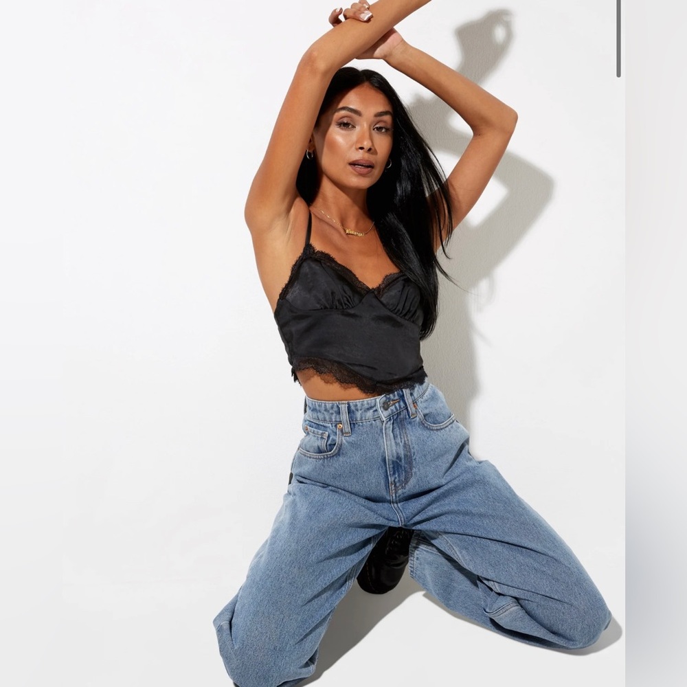 Motel Rocks Gemlou Cami Top in Satin Black
